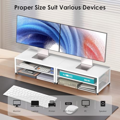 ECOLOVI 2-Tier Computer Monitor Stand Riser, Desk Organizer for Monitor, Printer & Laptop Stand, Desktop Workspace Organizers for Office Supplies(White) - color: White
