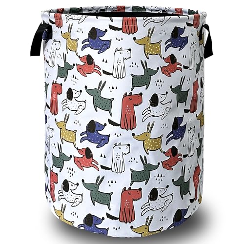 Cute Cartoon Animal Dogs Laundry Basket Foldable With Handles Tote Bag Oxford Cloth Funny Dog Laundry Hamper Clothes Storage Bucket Toy Organizer 18.9" x16.5" For Bathroom/Laundry/Bedroom - color: Cute Hand Drawn Dog