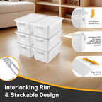 Plastic Storage Baskets with Lids [6-Pack] – Stackable Organizing Bins with Secure Snap-On Lids for Pantry, Bathroom & Closet | 11"x7"x5" Bins Hold 25lbs, Dustproof & Water-Resistant, White - color: White