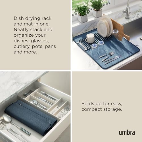 Umbra Udry Dish Rack and Microfiber Drying Mat – Space-Saving Design Folds Up for Easy Storage, Basic Rack, Slate Blue - color: Slate Blue, style: Basic Rack