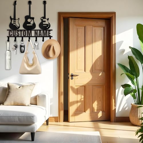 Custom Key Rack Wall Mount - Music Guitar Metal Coat Hooks for Wall, Coat Rack Organizer, Key Hanger Wall Art Decor, Key Rack Storage for Living Room Entryway Doorway Office, Home Decor Gift - color: Color08 Guitar