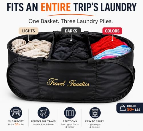 Collapsible Laundry Basket with 3 Sections, Foldable Laundry Hamper with Handles, Portable Clothes Sorter for Laundry Room, Dorm, RV, Travel, Hotel & Home