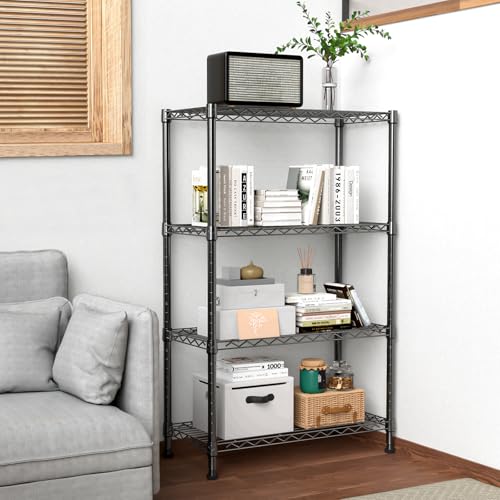 M MZG 1000 lbs Storage Shelving Steel Heavy Duty 4-Tier Utility Shelving Unit Steel Organizer Wire Rack for Home,Kitchen,Office (13.7" D x 29.5" W x 47.2" H) - color: Black, size: 4 Tier 13.7" D x 29.5" W x 47.2" H