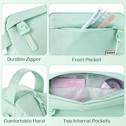 Sooez Original High Capacity Pencil Case, Big Pencil Bag Pouch Box Organizer Pen Case, Aesthetic Supply for Girls Adults, Portable Journaling Supplies with Easy Grip Handle & Loop, Mint Green - color: Mint Green