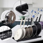Expandable Pot and Pan Organizer Rack with 7 Stainless Steel Adjustable Shelves, for Neatly Storing Cookware, Pots, Pans, Lid (Style 2) - color: black