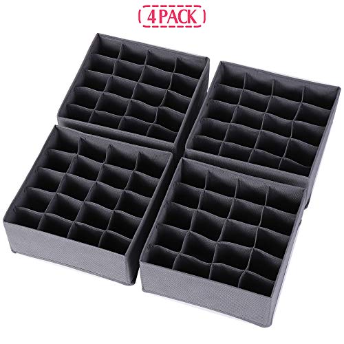 DIOMMELL 4 Pack Foldable Cloth Storage Box Closet Dresser Drawer Organizer Fabric Baskets Bins Containers Divider for Clothes Underwear Socks Lingerie Clothing, Dark Grey 40-0000 - color: Dark Grey
