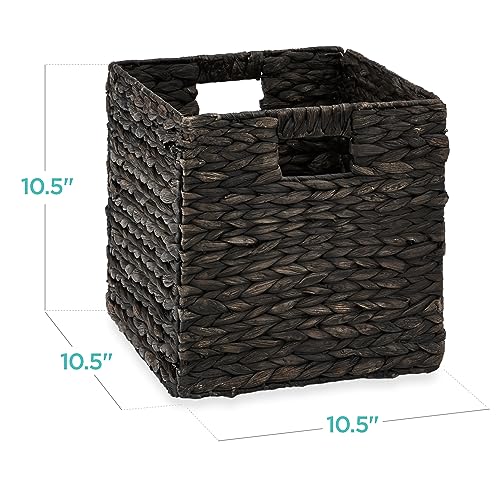Best Choice Products 10.5x10.5in Pack of 5 Cube Storage Baskets, Water Hyacinth Multipurpose Collapsible Organizers, Handwoven Laundry Totes for Laundry, Living Room, Kids Room & Nursery - Black - color: Black, size: 10.5x10.5in