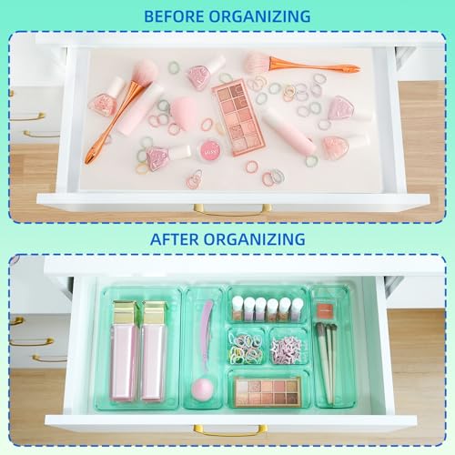Kitchen Desk Drawer Organizers Storage for Office, Small Acrylic Vanity Trays Makeup for Drawer Bathroom Plastic Make up Organizers 25 Pcs Green - color: Clear Green