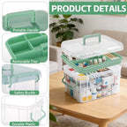 2 Pack Clear Medicine Organizer Box with Handle Thickened Plastic Medicine Cabinet with Tray First Aid Box Empty Multipurpose Medical Container Medication Caddy for Home Travel Dorm