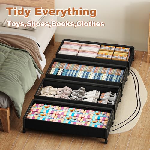 Fokyfok 2 Pack Under the Bed Storage Containers,36 inch Long Underbed Storage with Wheels,7.3 inch Height Under Bed Shoe Storage,Large Rolling under bed Clothes Storage Drawers with Lid for Dorm,Black - color: Black, size: 2PC (36"Lx17"Wx7.3"H)
