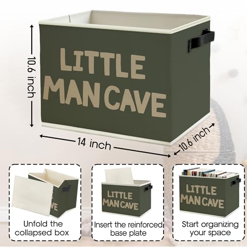 Little Man Cave Boys Storage Bins Box with Handles, Olive Green Boho Collapsible Basket Organizer for Kids Boys Playroom Nursery Room Bedroom Bathroom Toys Books Clothes - color: Color02