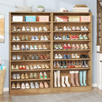 Tribesigns Tall Shoe Cabinet, 9 Tiers 40-45 Pairs Heavy Duty Wood Freestanding Shoe Storage Cabinet, 70.8'' Tall Shoe Cabinet with Open Storage for Entryway (1, Light Brown) - color: Light Brown