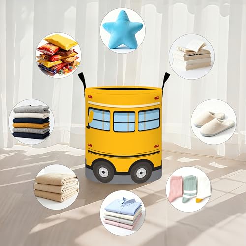 Bus Laundry Basket Storage Bin Foldable Laundry Hamper Clothes Storage Bucket Organizer 19.6x15.7 Inch For Laundry Room/Bedroom/Bathroom - color: Bus