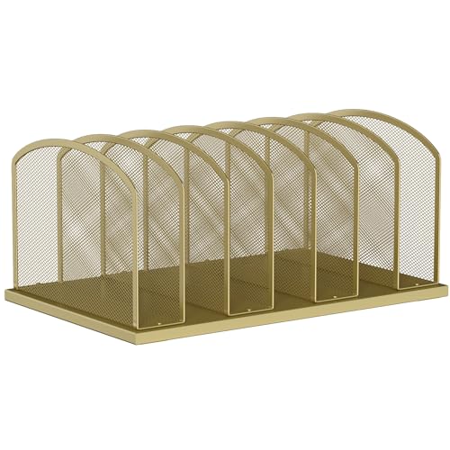 MINDEPOT Desk File Organizer Vertical 7 Sections Mesh File Sorter Paper Storage Organizer for Desk, Office Organization File Holder Rack, Gold - color: Gold, size: 1Pack