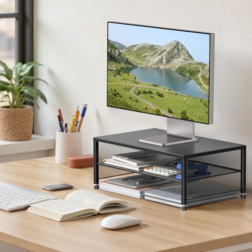 ECOLOVI 2-Tier Computer Monitor Stand Riser, Desk Organizer for Monitor, Printer & Laptop Stand, Desktop Workspace Organizers for Office Supplies(Black 2-Pack) - color: Black 2-Pack