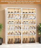 9 Tiers 18 Pairs Foldable Shoe Rack, Large Shoe Storage with Magnetic Clear Door, Easy Assembly and Freely Movable Shoes Organizer, Large Capacity Shoe Shelf for Living Room, Cloakroom, Entryway