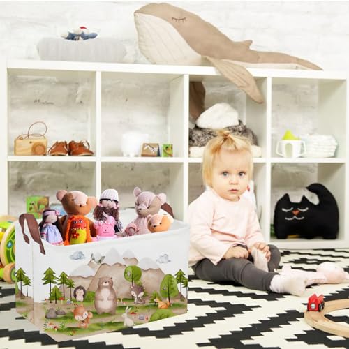 Sanjiaofeng Rectangular Forest Animals Kids Laundry Basket Animal Hamper for Nursery Waterproof folding Kids Storage Basket Woodland Animals Room Decor Books Box Gift Baskets(Mountain animal) - color: Mountain animal