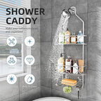 GAOKASE Shower Caddy Hanging 3 Tier with Two Movable Baskets, Grey Shower Caddy with Hooks for Towels, Sponge and More - color: Grey