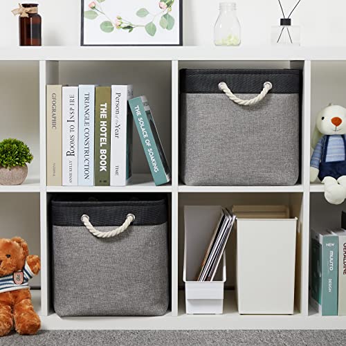 Temary Large Storage Baskets 2 Pack Cloth Basket for Shelves Collapsible Decorative Storage Organizer Baskets Canvas Storage Bins with Handles for Home(Grey&Black,16Lx12Wx12H Inches) - color: Black&grey, size: 16L x 12W x 12H inches (2pcs)