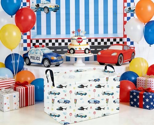 Sanjiaofeng Rectangular Police Car Storage Basket,Boys Toy Storage Bin,Nursery Hamper,Kids Storage Basket with Handles for Car Decor,Home Organizer,Books Box,Gift Baskets(Police Cars) - color: Police Cars