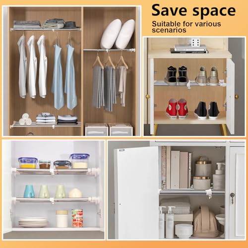 BAOYOUNI Closet Tension Shelf Rod Heavy Duty Wardrobe Organizer Adjustable Storage Shelves Rack DIY Closet Dividers Separators for Kitchen Bathroom Bedroom Garage, 19.69-31.5 Inches - size: (19.69-31.50) IN