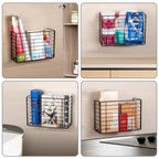 Lonian Wall Mounted Storage Basket, Black Metal Wire Kitchen Wrap Organizer Rack, Heavy Duty Hanging Basket for Cabinet Door, Pantry, Cutting Boards, Foil, and Cleaning Supplies