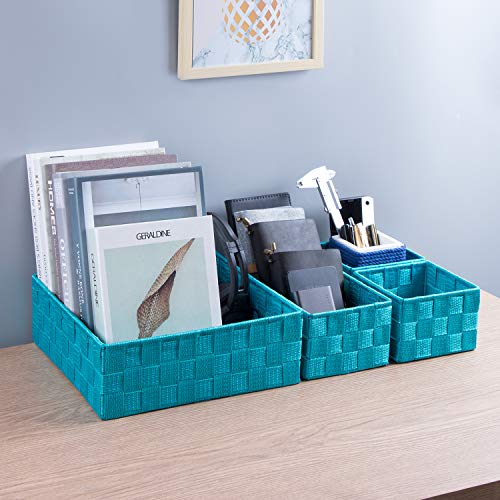 Posprica Woven Storage Baskets for Organizing, Small Black Baskets Cube Bin Container Tote Organizer Divider for Drawer, Closet, Shelf, Dresser, Set of 4(Aqua) - color: Aqua