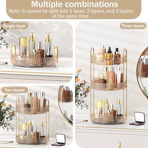MOKANI 360 Rotating Makeup Organizer for Vanity, 3 Tier Adjustable Perfume Organizer for Dresser, Multi-Function Spinning Cosmetics Skincare Storage for Bedroom, Dresser, Countertop, Amber - color: C-Amber, size: 3 Tier