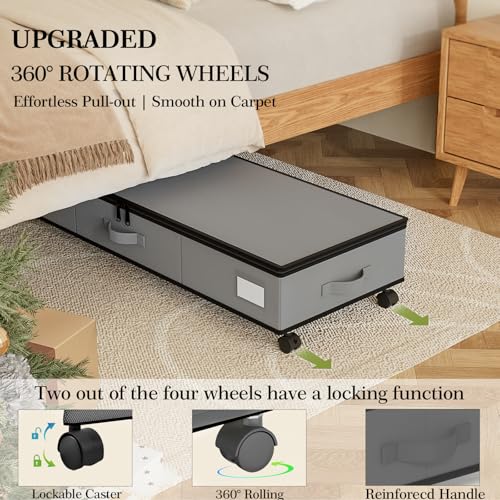 GoMaihe Under Bed Storage with Wheels: 70L Rolling Bins for Wrapping Paper Storage, Toys, Clothes - Includes Mesh Bag & Adjustable Dividers, Metal Frame Easy Pull-out Grey 1-Pack - color: Grey
