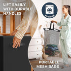 Simple Houseware Double Laundry Hamper with Lid and Removable Bags, Black - color: Black