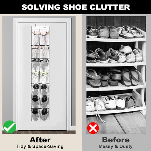 GOMAJI 12 Large Pockets Over Door Hanging Shoe Organizer, White - color: White
