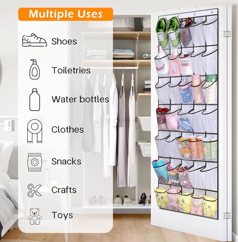 35 Large Pockets Over The Door Shoe Organizer, Hanging Shoe Organizer for Closet, Premium Clear Shoe Rack for Door, Shoes Hanger Organizers Storage Holder for Back of Door and 4 Metal Hook White - color: White, size: 35 Pockets