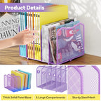 Simple Trending Mesh Desktop File Sorter Organizer, 5-Section Bookshelf for Desk Home Office, Purple - style: 5 Section Purple