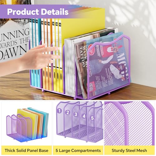 Simple Trending Mesh Desktop File Sorter Organizer, 5-Section Bookshelf for Desk Home Office, Purple - style: 5 Section Purple