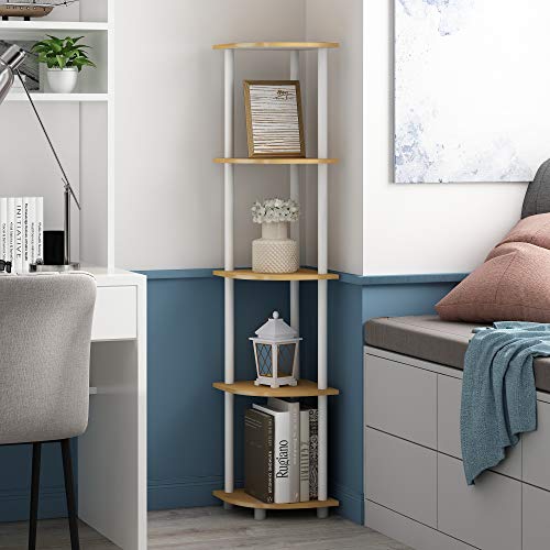 Furinno Turn-N-Tube Corner Shelf Set of 2, 5-Tier Corner Bookshelf, Open Storage Shelves, for Organization and Storage, Living Room, Home Office, Garage, Beech - color: Beech/White, size: 5-Tier Round Tube (Set of 2)