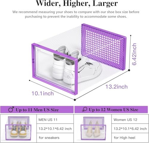 Kuject X-Large Shoe Storage Boxes Organizers Clear Plastic Stackable 12 Pack, Shoe Rack & Holder Substitute, Sneaker Containers, Toy Storage Organizer Bins for Entryway, Closet, Under Bed, Purple - color: Purple, size: X-Large