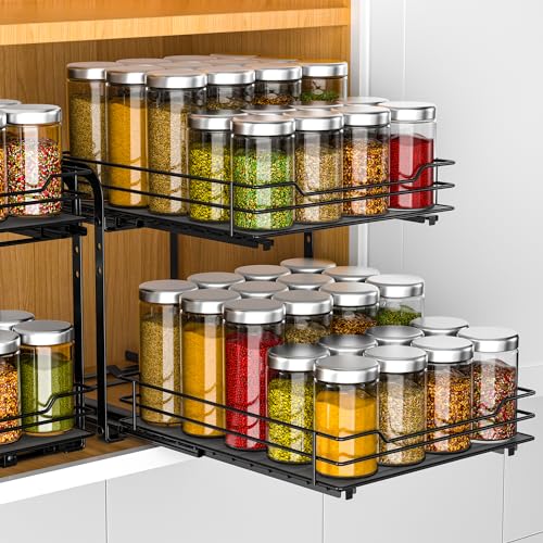 RCHYFEED Spice Rack Organizer for Cabinet, 2 Tier Pull Out Spice Racks for Inside Cabinets & Pantry, Height Adjustable Heavy Duty Vertical Spice Shelf for Seasoning Organizer(9.5" Wx10.5 Dx9.5 H) - size: 2 Tier-9.5''Wx10.5''Dx9.5''H