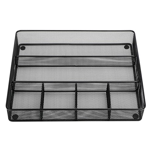 Annova Desk Top Organizer Tray for Office Organization - Metal Mesh - Storage Tray with Dividers for Pens, Desktop Accessories, Bathroom, Kitchen, Makeup and Office Supplies (Large, Black) - color: Black, size: Large