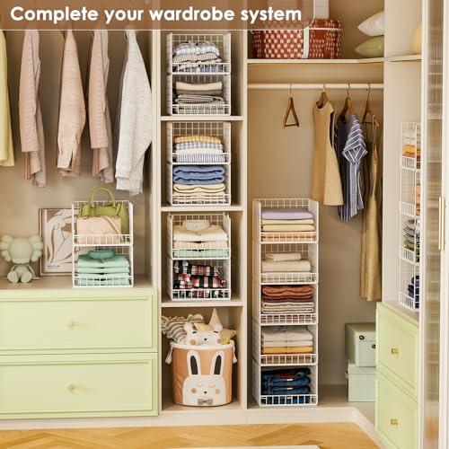 5-Tier Stackable Closet Organizers and Storage Baskets, Closet Shelf Organizer, Space-Saving closet organizer system, Foldable Clothes Storage Bins for Closet Organizer System, White(Patent 30022416) - color: White, size: 5-Tier
