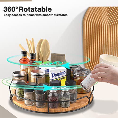 Lazy Susan Turntable Organizer with Anti-Slip Mat for Cabinet Pantry Kitchen Countertop Refrigerator Office, Pine Wood, 13", Carbonized Black - color: Carbonized Black, size: 13''