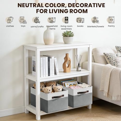 Criusia Large Storage Baskets 8 Pack Versatile Fabric Storage Bins for Closet Cabinet Wardrobe Nursery Pantry | Nursery Organizer Bins for Baby Diaper Toys Clothes | Housewarming Mothers Day Gift - color: White with Grey, size: 8pcs - Rectangular 14"x10"x