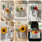 Cotton Baby Hanging Bedside Storage Bag Organizer with 2 Pockets, Baby Crib Accessories for Cribs, Toys, Diapers (Light Gray)