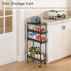 5 Tier Slim Rolling Storage Cart with Wood Top, Narrow Laundry Room Organizer for Tight Gaps, Metal Bathroom Gap Filler, Kitchen Pantry Trolley, Small Spaces (Black) - color: Black