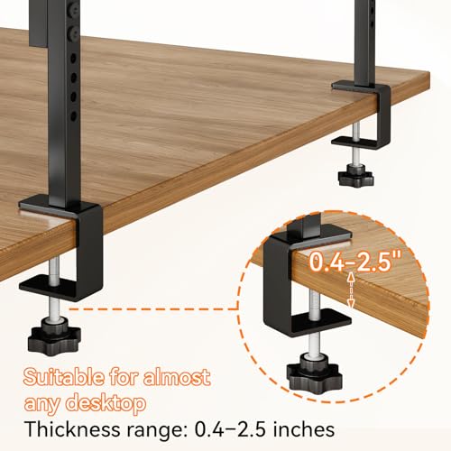 IBUYKE Clamp on Desk Shelf, 22.8” Large Desk Extender Shelves,Tool-Free Flexible Repositioning and Adjustable 2-Tier Storage Shelves for Desktop Accessories Below Desk TMZ010B - color: Black