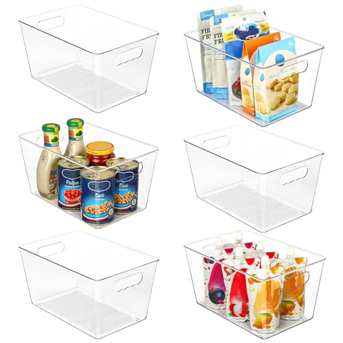 Vtopmart Clear Plastic Storage Bins, 6 PCS Pantry Organizer Bins with Handle for Refrigerator, Fridge, Cabinet, Kitchen, Countertops, Cupboard, Freezer Organization and Storage, Large - size: L(11.2”L x 7.5”W x 6”H)