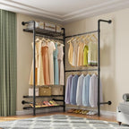 Timate L2 Wall Mounted Clothes Rack Industrial Pipe Clothing Rack for Hanging Clothes, Adjustable Expandable Garment Rack Heavy Duty Closet Organizer, Black Mounted Storage Industrial Closet System - color: Black