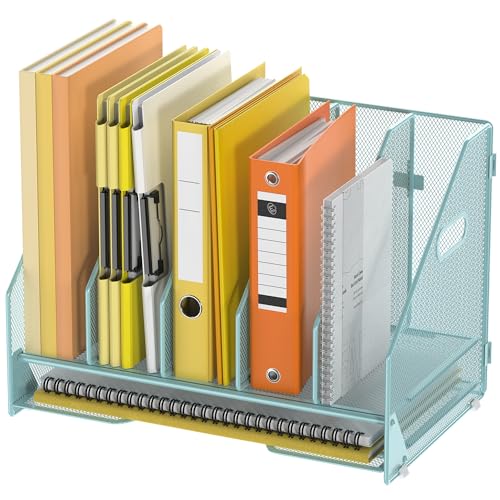 Docnest Desk File Holder Sorter, 5 Vertical Compartments Rack with Letter Tray, Mesh Magazine File Holder with Handle,Workspace Organizers,Desk Organizers for Paper, Mail, Documents-Blue - color: Blue-5 Compartments