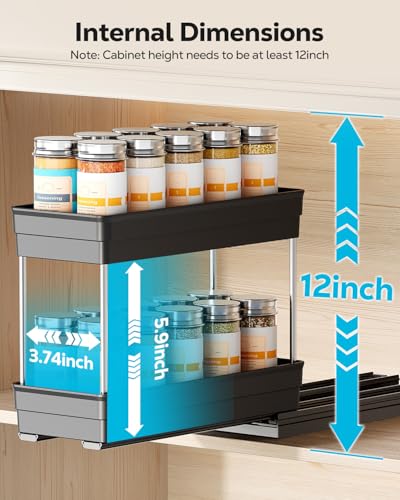 Nieifi Spice Organization for Cabinet-Vertical Spice Rack Pull Out-Spice Rack Organizer for Cabinet-4-1/3 inch Wide-Seasoning Kitchen Organizer-4.3" W x 10.6" D x 8.7" H-2 Pack-2 Tier - color: Black, size: 4-1/3" - 2 Pack