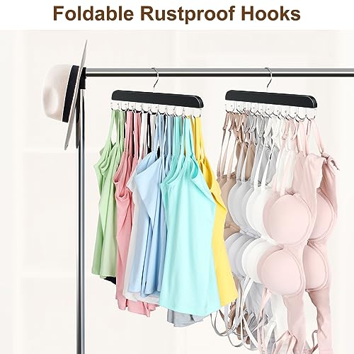 2 Pack Bra Hanger, Capacity Foldable Tank Top Hanger with 40 Hooks, Bra Hangers for Closet Organizer, Premium Wooden Space Saving Hangers Closet Organizers and Storage for Dorm & Apartment - color: Black, size: 2 Pack
