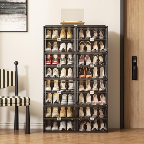 Vipbox Black Shoe Rack Organizer Cabinet for Closet Entryway,Clear Shoe Storage Boxes Stackable Sneaker Storage with Door Easy Assembly Shoe Cabinet with Lids Large 8 Tiers 32 Pairs - size: 8 Tiers 32 Pairs
